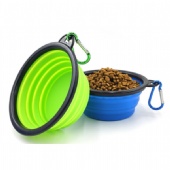 Food-grade collapsible silicone pet bowl with carabiner