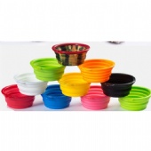 Food-grade collapsible silicone pet bowl with carabiner